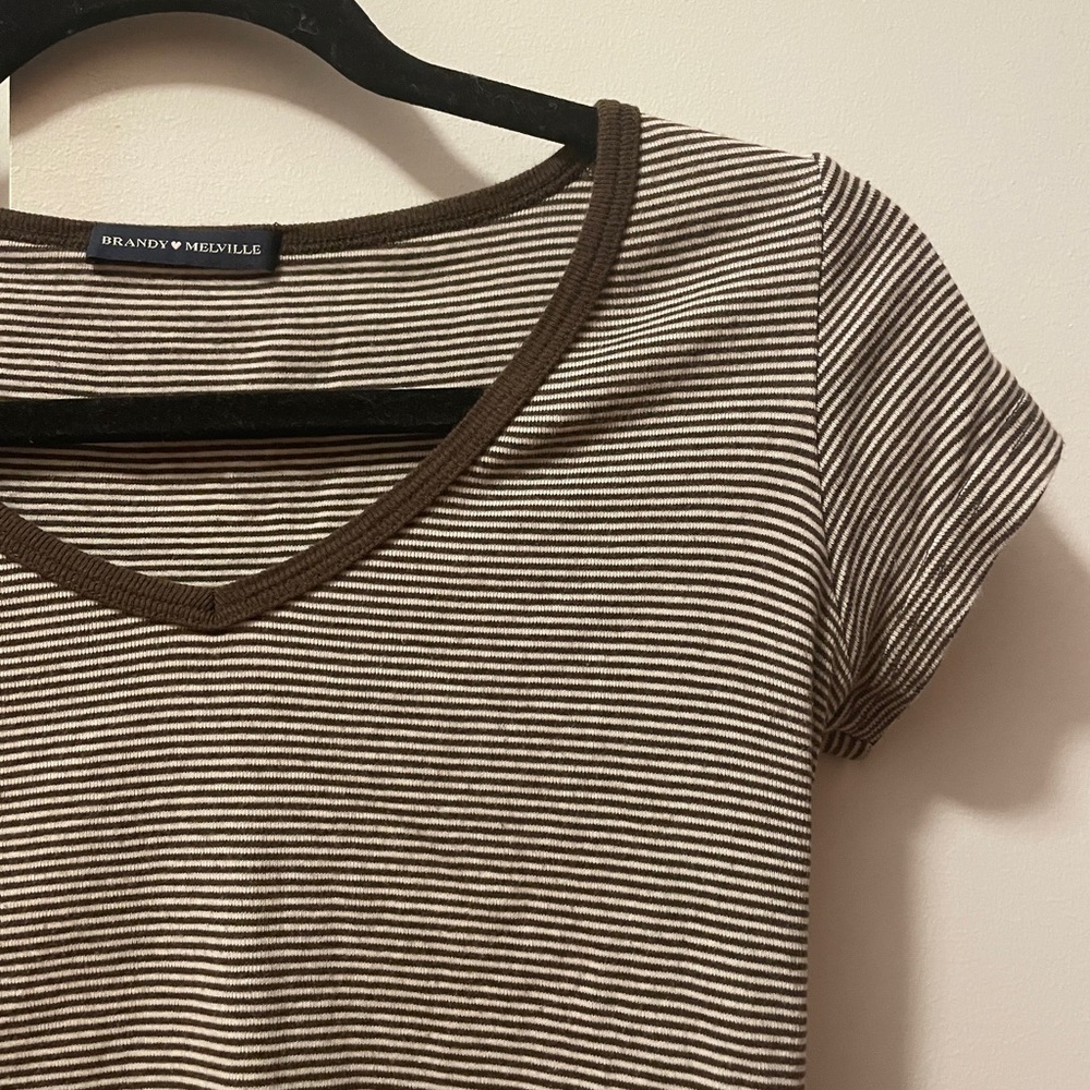 brown brandy melville striped baby tee